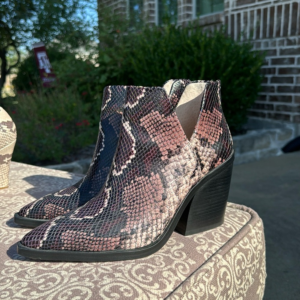 Vince  Camuto, purple snakeskin booties. Size 8 1/2. Lots of life left and twice